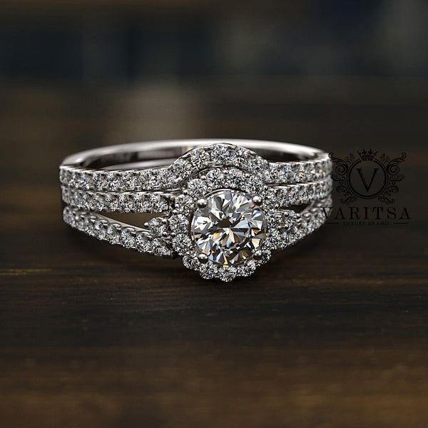 1.04ct Diamond Split Shank Gold Bridal Set- 01US56
